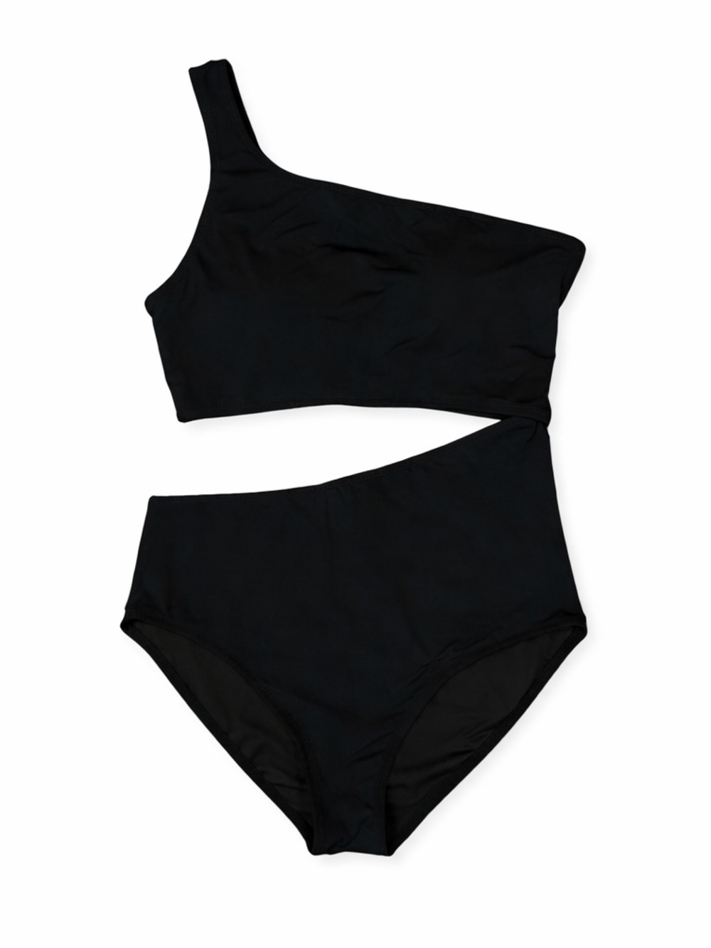 Yoniqué Black One Shoulder Cutout One Piece Swimsuit NWT Medium